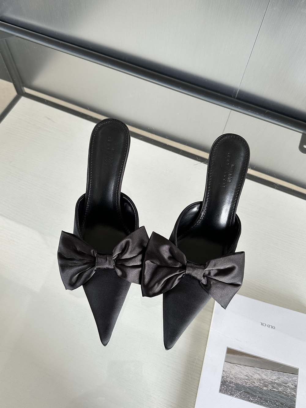 

модные женские туфли с острым носком, туфли-слайды с бантом, тонкие высокие каблуки, черные розовые леопардовые сексуальные сандалии, мюли, туфли-лодочки для вечеринок 39 7.5 чёрный