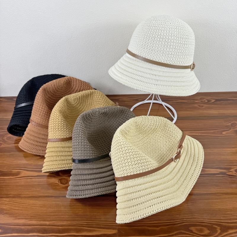 Belt Buckle Decoration Fisherman Hat Women's New Water Bucket Hat Cotton Linen Knitted Summer Fisherman Hat