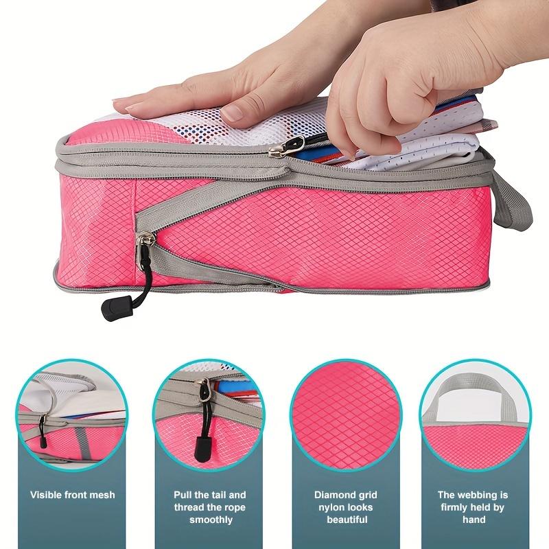 3pcs Portable Travel Storage Bag Set With Mesh Stitching, Double Layer Zipper Foldable Luggage Organizer, Clothing Storage Bags