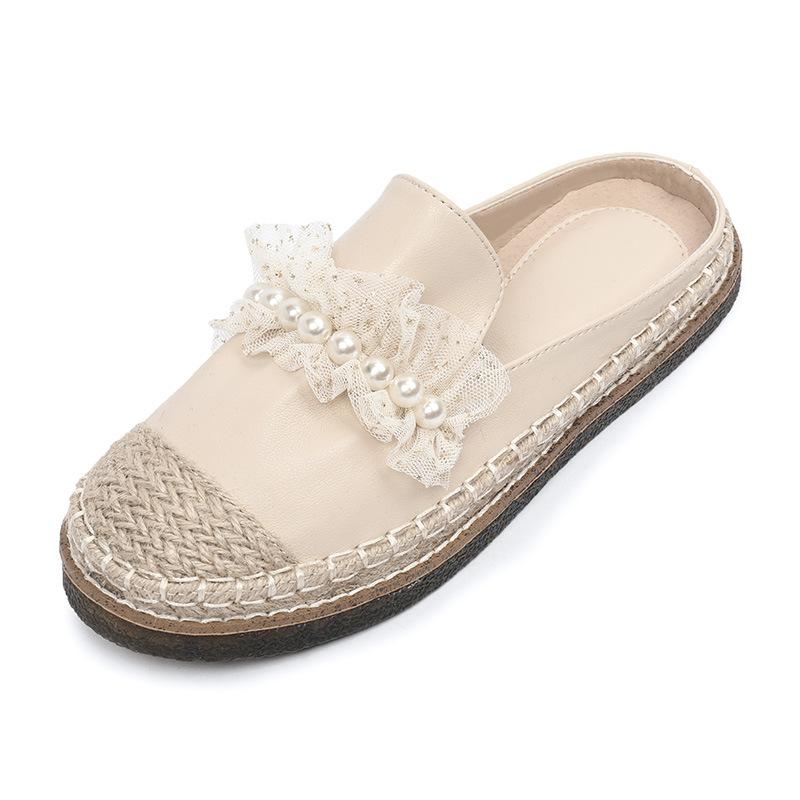 Fashion String Beaded Espadrilles Women Slippers Flat Heel Slides Ladies Shoes Cover Toe Mules Pantuflas Flipflops Slip On Femme Sandals