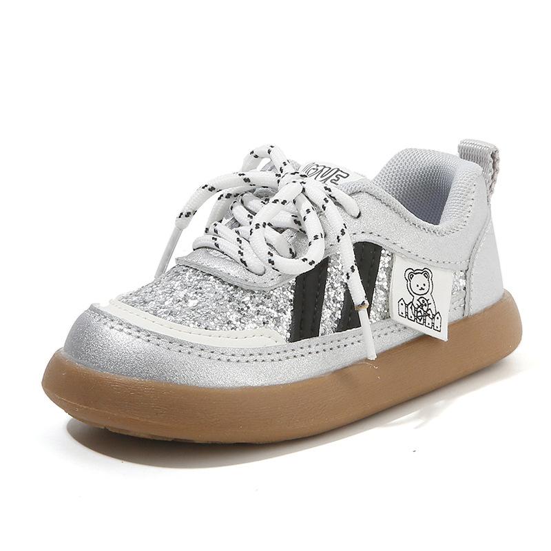 

Children s Sneakers2026New Spring and Autumn Boys Casual Shoes, Sequined Trendy Girls Sneakers, Soft-Soled Baby Shoes 21The inner length of the серебряный