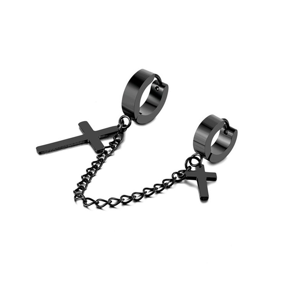 Punk Cross No Pierced Chain Tassel Korean Stud Earrings Men Ear Cuff Dangle Earrings Women Ear Clip