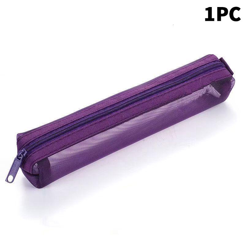 5Pcs Vintage Solid Color Mesh Pencil Case Portable Stationery Storage Pouch School Stationery Supplies Student Gifts