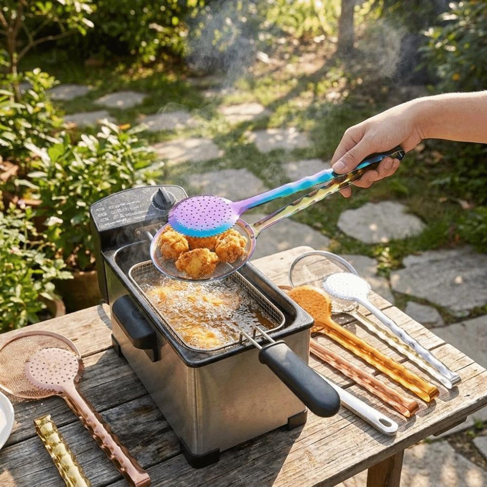 Heat Resistant Oil Separator Spoon Stainless Steel Fried Food Strainer Food Clip  Snack
