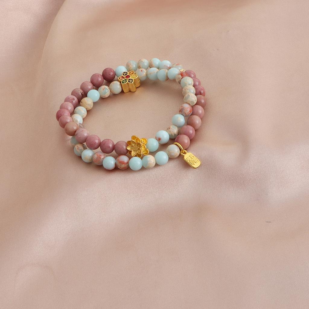 Bracelet Natural Shoushan Stone Tianshan Green Lotus Pod Safety Buckle Crystal Bracelet Double Layer Dopamine