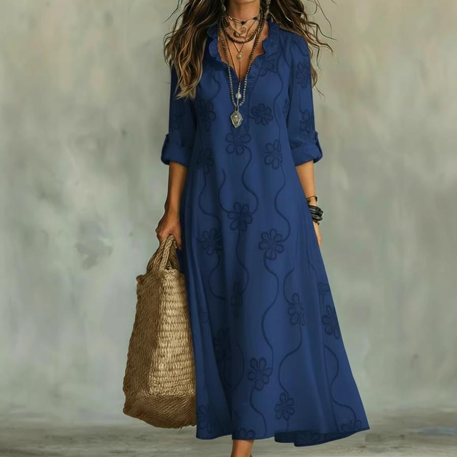 Summer Fashion Floral Lace Cotton Linen Printed Long Dress