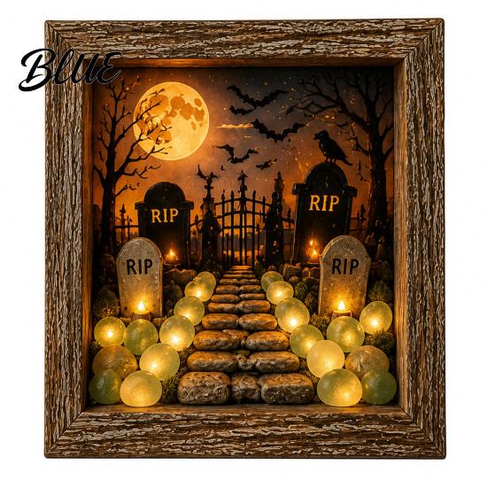 Handmade Halloween Room Decorations DIY Shadow Box Night Light Kit 8.5 Inch Wooden Frame LED Craft Set with Seasonal Mantelpiece Decor Sets Luminous
