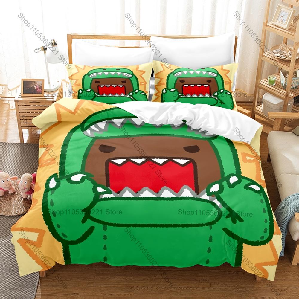 Ensemble de literie imprimé en 3D Domo Kun 3 pièces Housse de couette Taie d'oreiller Taille Simple Twin Dessin animé Textile de maison Décoration de chambre à coucher EU Single(135x200cm)