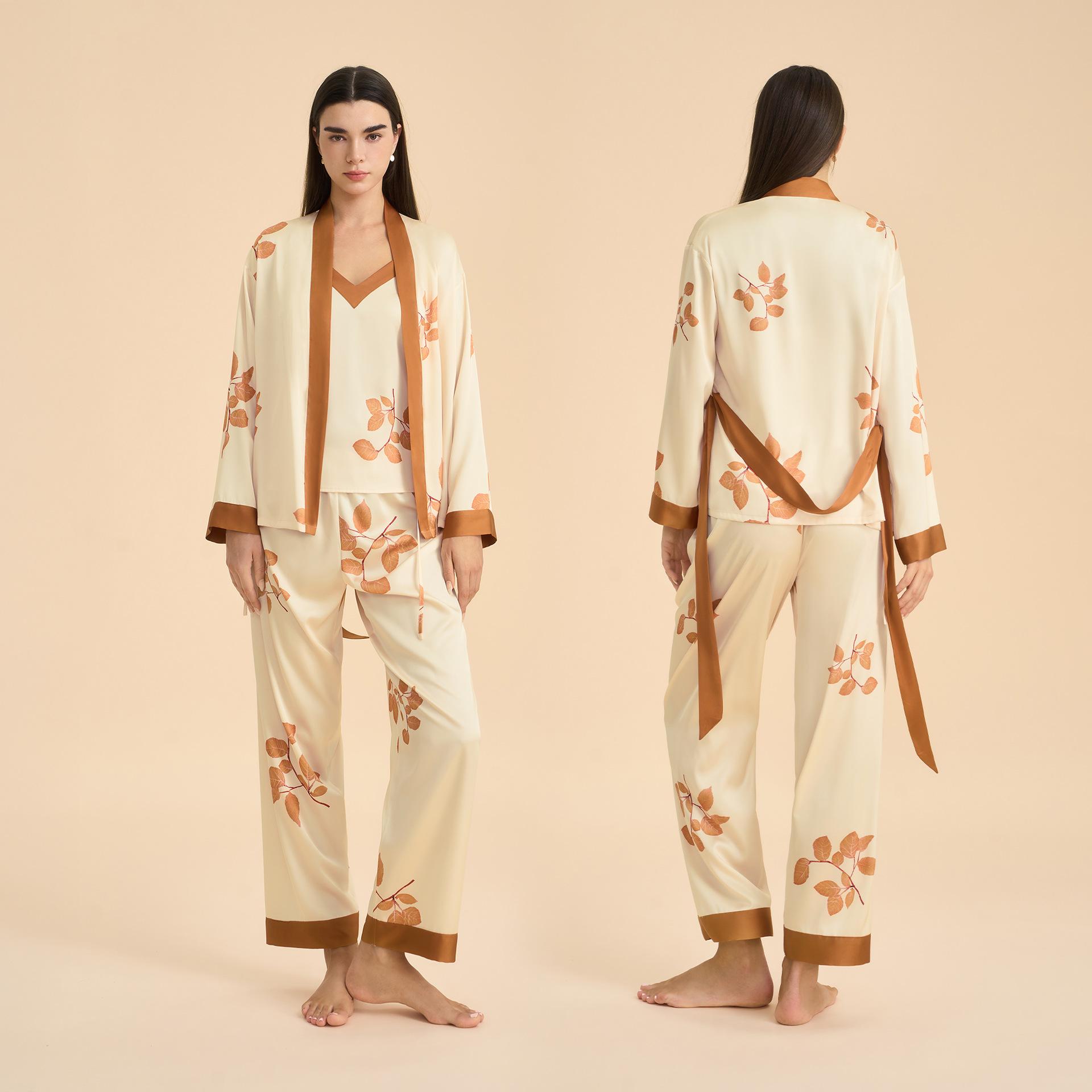 

Women s Pajama Set Soft Long Sleeve Cardigan Pajamas & Long Pants Sleepwear Lounge Pjs Set for Women Satin Pajamas Set Sleepwear 3 Piece Loungewear XL