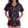 Women's V-neck Printed Short-sleeved Work Clothes With Side-slit Pockets And Uniforms