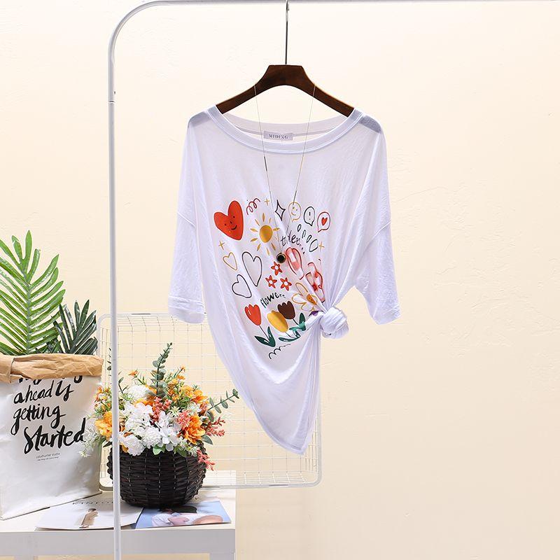 Summer Sexy Perspective Short Sleeved Plus Size T-shirt for Women Thin Sunscreen Cover T Shirts Casual Oversized Funny Print White Y2k Tops Streetwear
