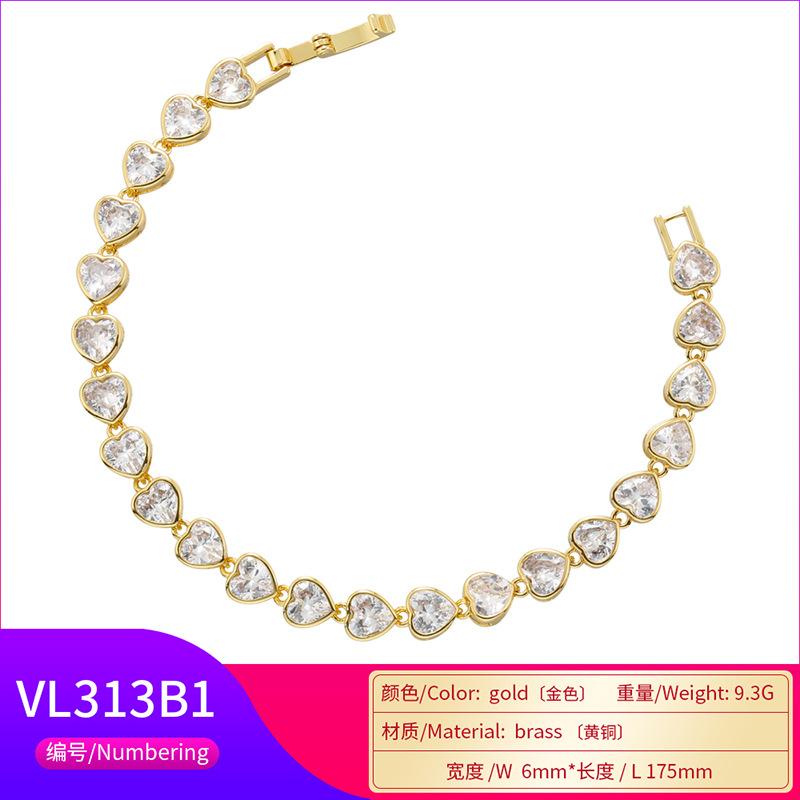 Light Luxury Full Diamond Love Bracelet Necklace Wind Heart Shaped Peach Heart Jewelry Set Female Vl311-313