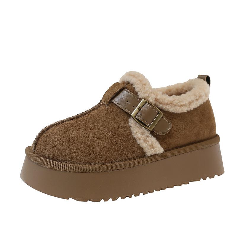 Women's Thick Bottom Belt Buckle Hairy Mouth Fashion Winter Lightweight Warm Anti Cold Snow Boots Non-slip Casual Sneakers Cotton Boots
