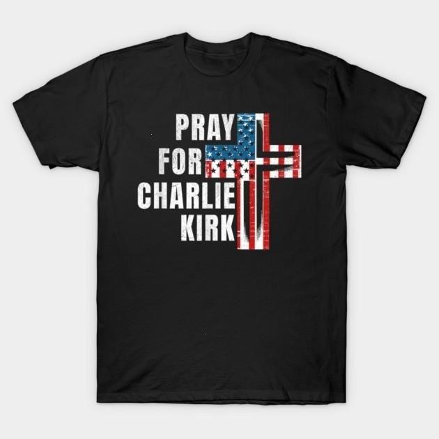 Pray For Charlie Kirk Shirt, Tribute Memorial Graphic Tee, Christian Cross USA F Unisex T-Shirt S
