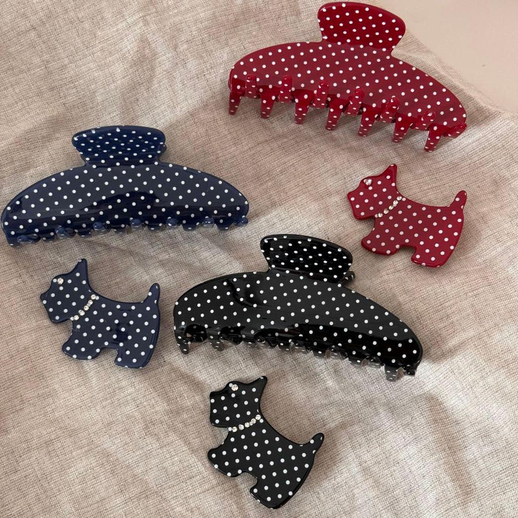 Korean Retro Polka Dot Fan-Shaped Acetate Hair Claw Clip