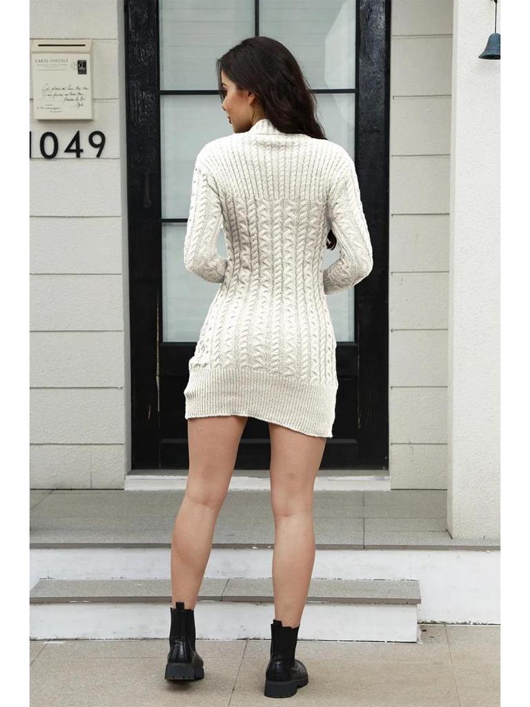 Cross-Border Fashion Cable Knit Sweater Dress: New European & American Mid-Length Autumn/Winter Women's Clothing