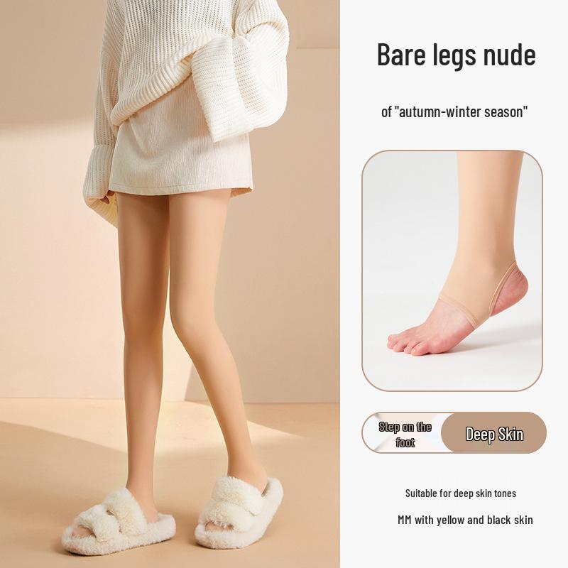 Double-Layer Fleece-Lined Black Stockings: Sheer Nude Button-Style Leggings for Autumn/Winter Women