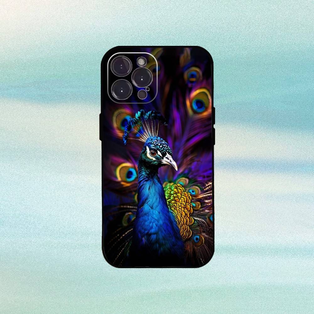 Pfauen Handyhülle Für iPhone17,16,15,14,13,12Plus,Pro Max,XS,5G Weiches Silikon Schwarze Hülle