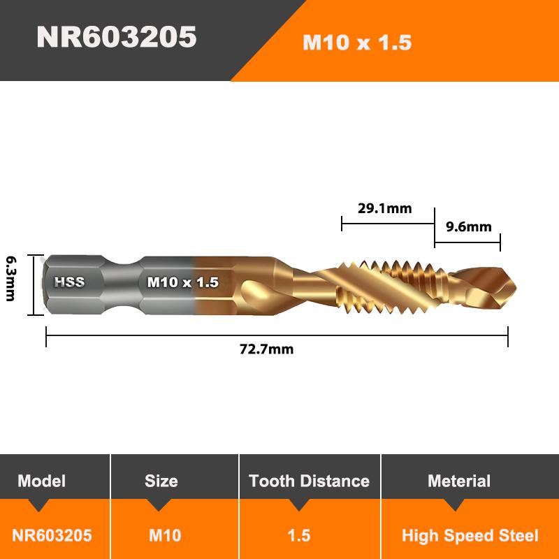 AMR Hex Shank Titanium Plated HSS Screw Thread Metric Tap Drill Bits Screw Appliance Compound Tap M3 M4 M5 M6 M8 M10 Hand Tools