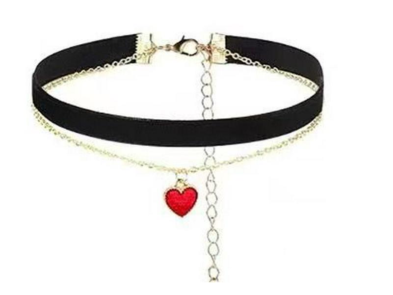 Retro Red Velvet Choker Necklace with Christmas Pendant and Sweet Love Charm