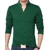 Solid Color Men Plus Size Stand Collar V Neck Long Sleeve T-Shirt Slim Fit Top