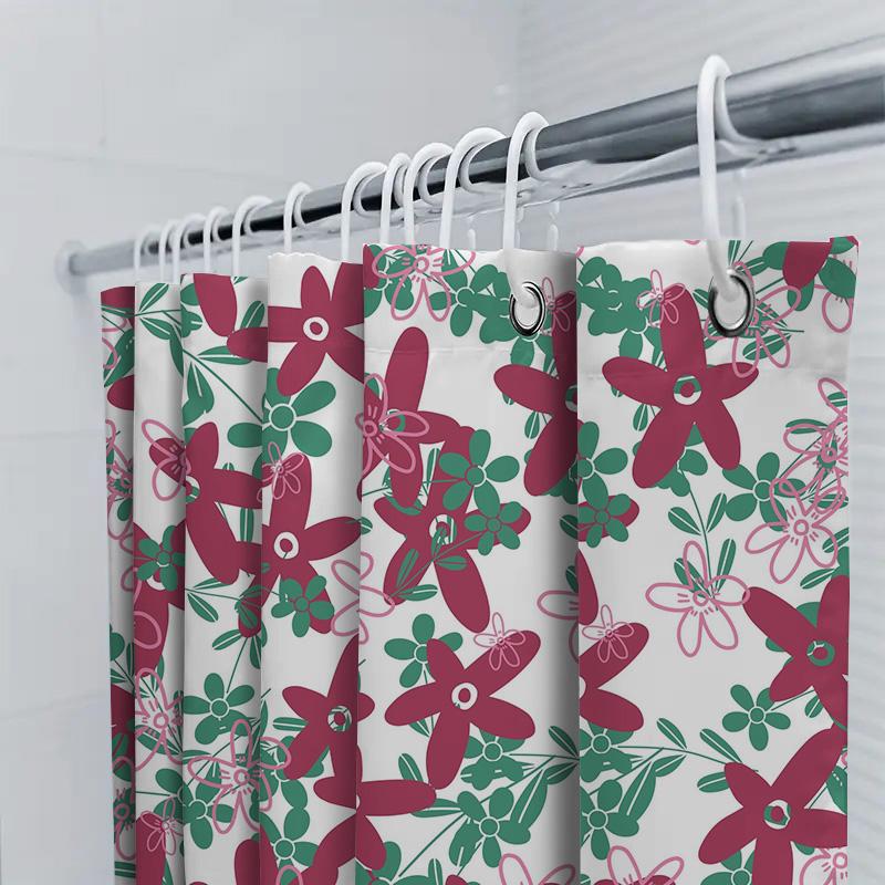 Stylish Floral Printed Shower Curtain for Bathroom Decoration 180x240cm Waterproof Fabric Home Decor Item with Hooks Set
