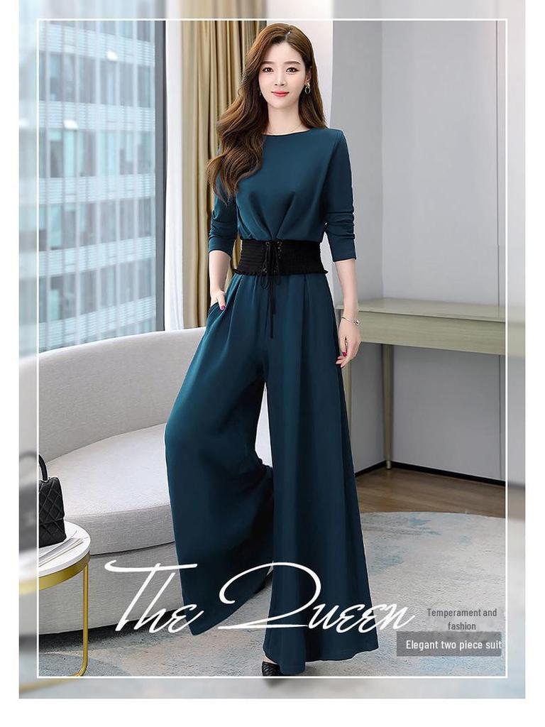 European Women's Two-piece Suit with Wide Trousers Spring Collection Autumn Plus Size Rejuvenation Fashion