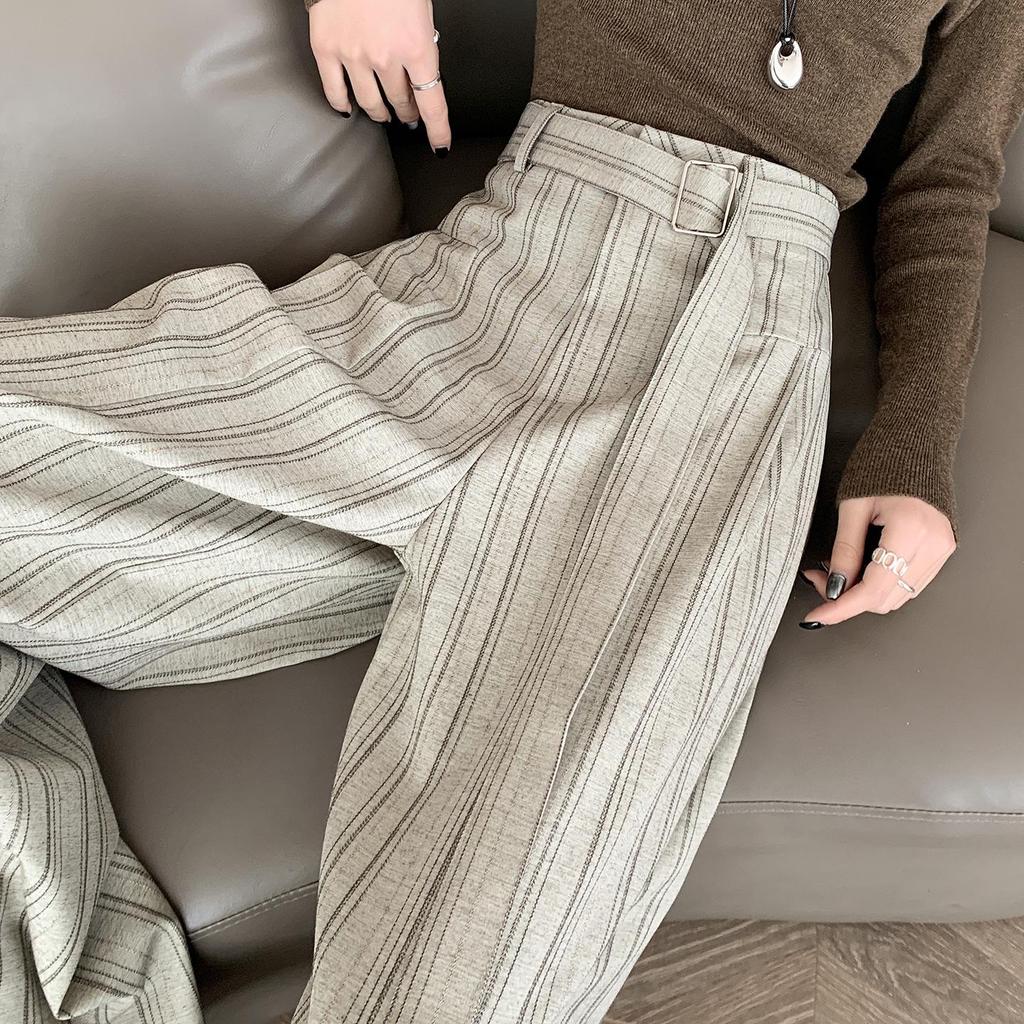 Women's 2026 Striped High-Waisted Wide-Leg Suit Pants - Slimming, Versatile, and Floor-Length