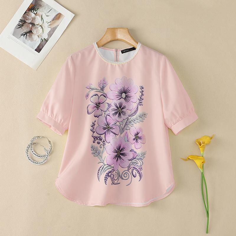 ZANZEA Women Casual Round Neck Floral Print Loose Short Sleeve Blouse