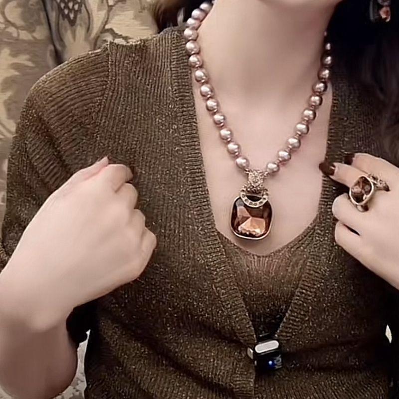 New pearl necklace versatile simple accessories classic diamond-encrusted fashion high-end light luxury niche sweater chain necklace