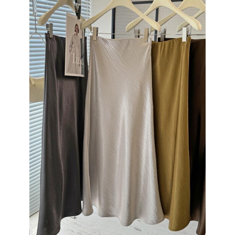 

Acetate satin fishtail skirt femininity simple drape thin buttocks a word medium and long skirt M