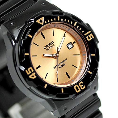 Casio LRW-200H-9E Diver-Style Simple Analog Calendar Women's Watch Kids' Watch for Girls and Boys Available In Black and Yellow Gold, Waterproof and L