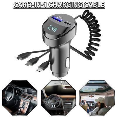 55 W 2 Anschlüsse USB-Schnellladegerät für Autotelefone 3,1 A mit Spannungsanzeige Auto Drei-in-eins-USB-Ladekabel zum Aufrollen