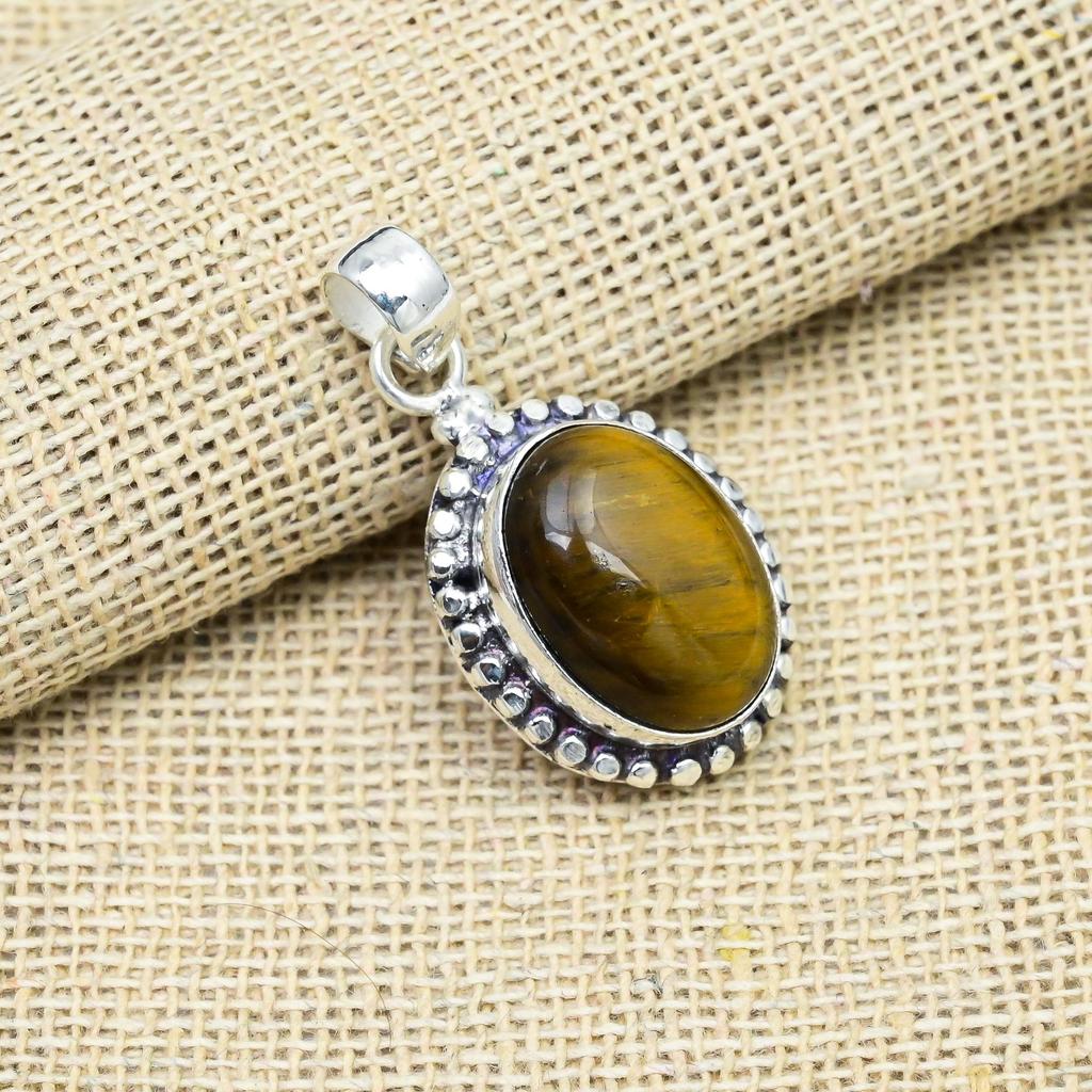AAA+ Tiger's Eye Gemstone Handmade 925 Sterling Silver Jewelry For Thanksgiving Gift