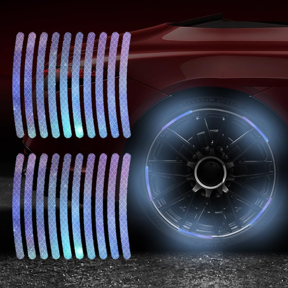 20PCS Reflective Car Wheel Stripe Stickers, Car Tire Rim Safety Decorative Stickers For Motorcycle Bike Truck Car Decals
