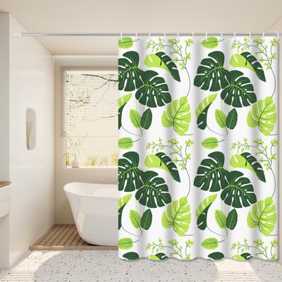 Fresh And Natural Style Turtle Leaf Bathroom Partition Curtain, Green Bathroom Space, Blocks Privacy And Is Aesthetically Pleasing