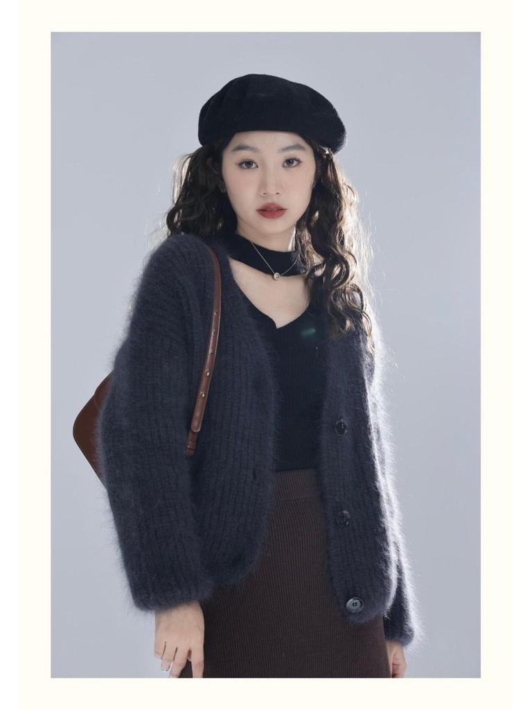 Korean Style V-Neck Loose Knit Cardigan - Soft, Fluffy, Gentle Women's Fashion
