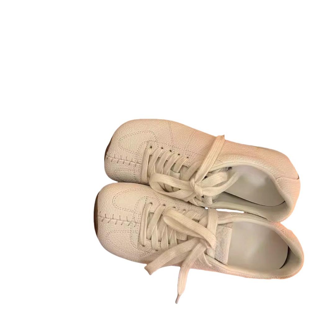 Retro Square Head Lychee Pattern Flat Bottom German Training Shoes Women's 2025 New Fashion Versatile, Comfortable and Light Casual Forrest Gump Shoes