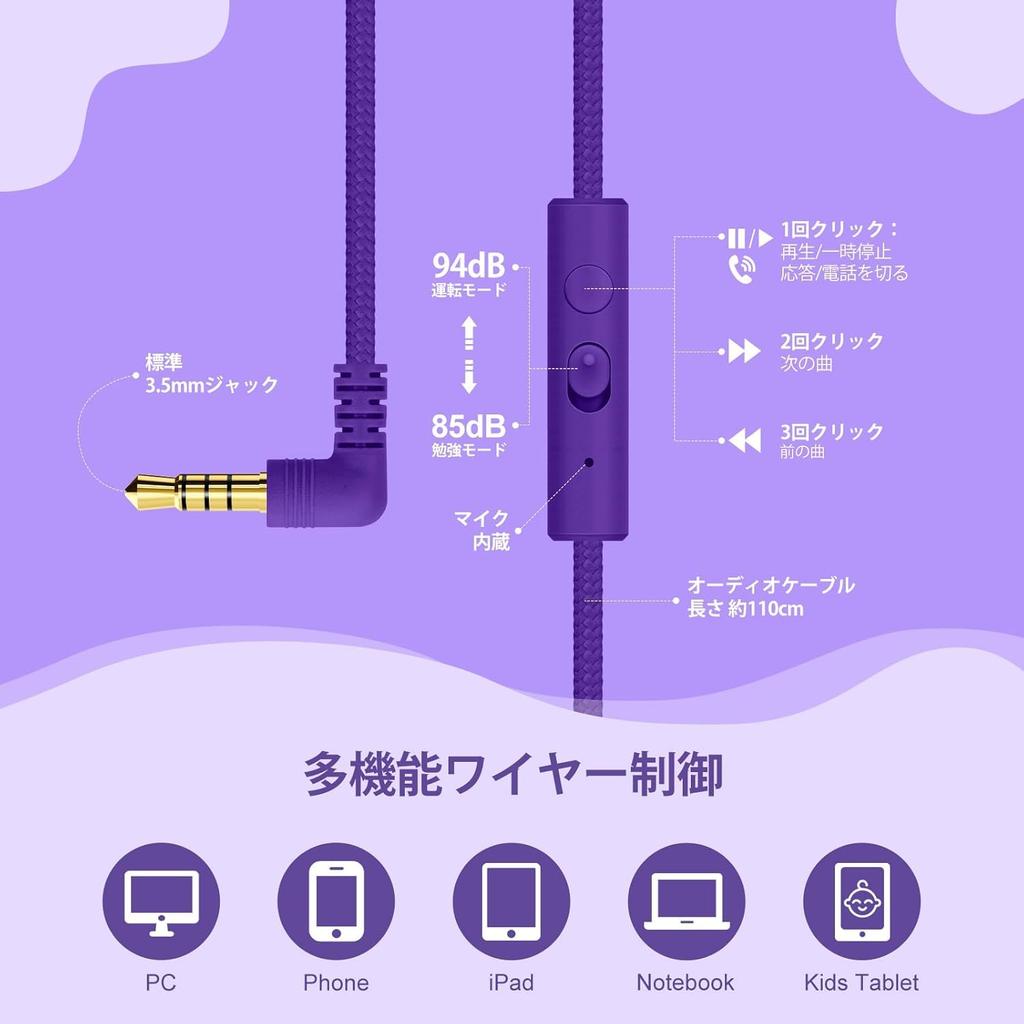Kids' Headset with Microphone, 8594 Decibels Safety Volume Limit, Foldable Headband Design, Tangle-Free Cable and Shared Interface, Cute Design,