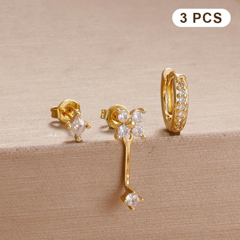 3Pcs  Zirconia Flower Heart Huggie Hoop Earrings Set For Women Exquisite Pendant Ear Stud Piercing Jewelry Gift