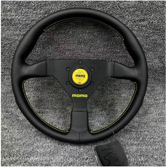 New steering wheel, handle body MOMO 13 inch competition refurbished steering wheel yellow stitching genuine leather