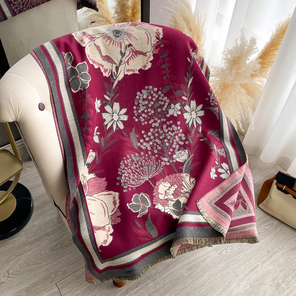 Korean Version Double-sided Printing Imitation Cashmere Scarf Women's Thickened Winter Warm Scarf Fashion Shawl Scarf