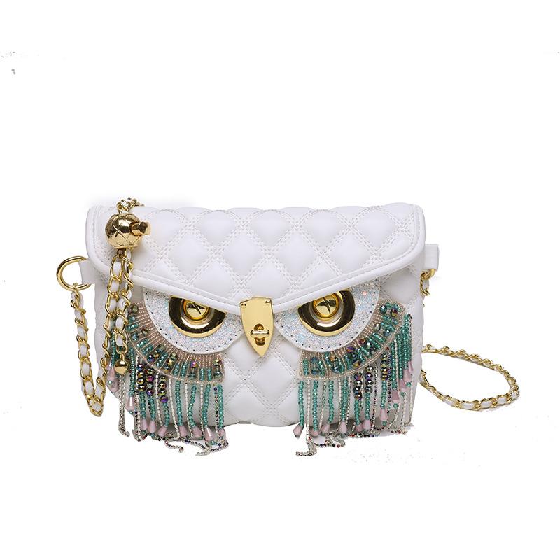 Personalized Fringed Owl Bag Women's 2025 New European and American Fashion Rhinestone Small Fragrant Style Diamond Shoulder Small Square Bag