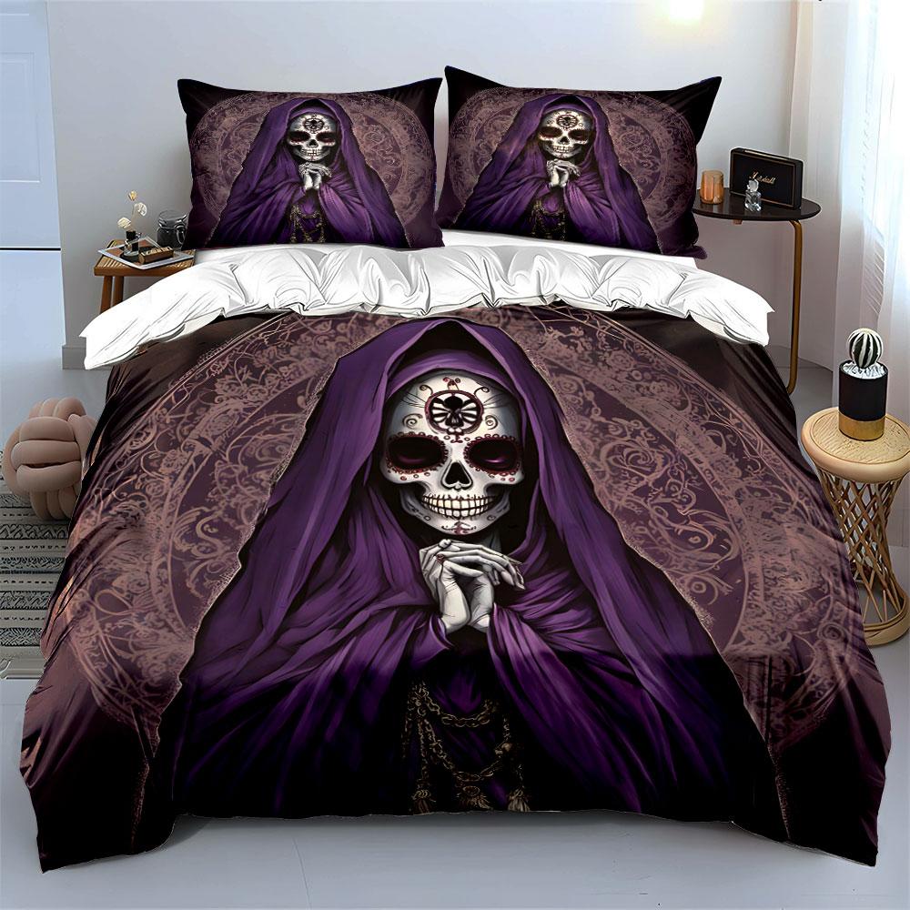 Purple Cloaked Skull Design Bedding Duvet Cover Set (1*Duvet Cover 2*Pillowcases, without duvet insert)