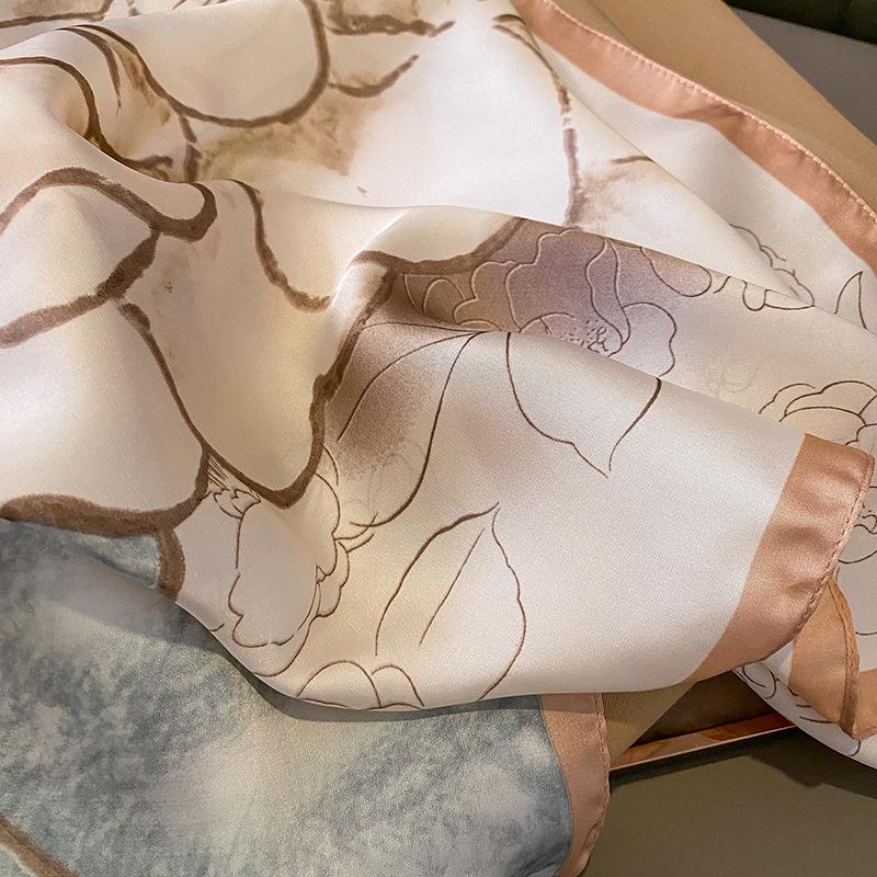 Elegant Skinny Silk Square Scarf Women Floral Print Foulard Head Hijab Neckerchief Bandana Bag Ribbon Lady Soft Satin Headscarf