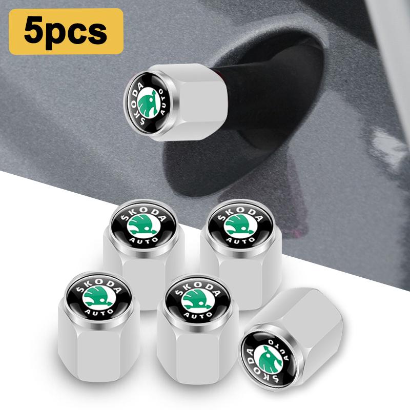 5pcs Metal Car Tire Wheel Theftproof Cap Air Valve Stem Dust Waterproof Cover For Skoda Fabia Superb Rapid Yeti Karoq Vision MK3  VR6