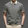 New Short Sleeved T-shirt Men's Striped Polo Shirt Casual Top Summer Ice Silk Lapel T-shirt Fashionable Summer Outfit