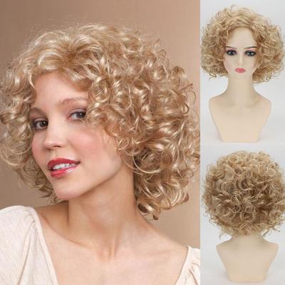 Syntetické paruky pro ženy Krátké kudrnaté vlasy Mix blond paruka s ofinou Přirozený účes Paruka pro maminku Denní nošení Paruky pro náhradu vlasů