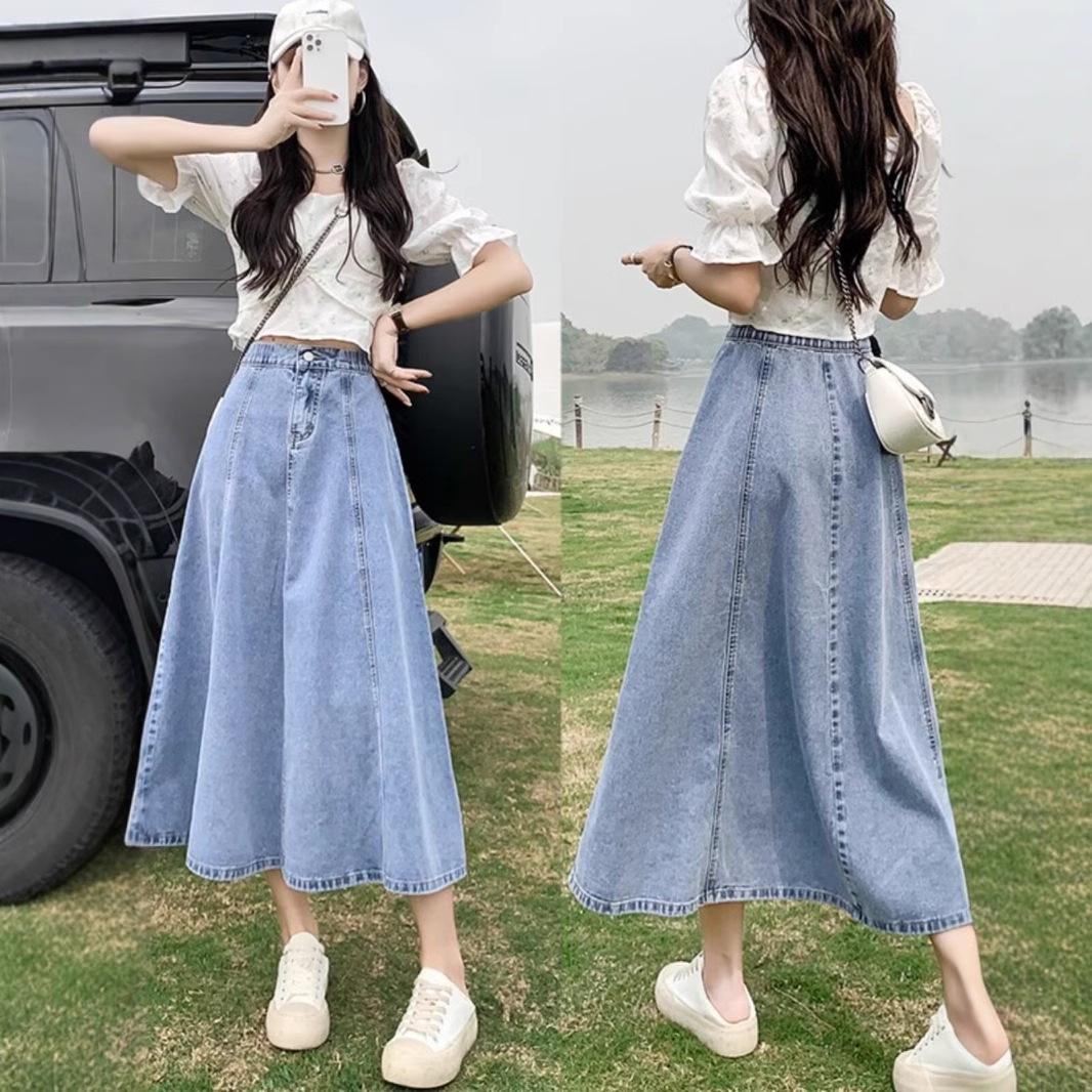 

Women s High-Waisted Denim A-Line Midi Skirt - 2025 Trendy Autumn Slimming Style XS: 155-165cm, 32.5-37.5kg