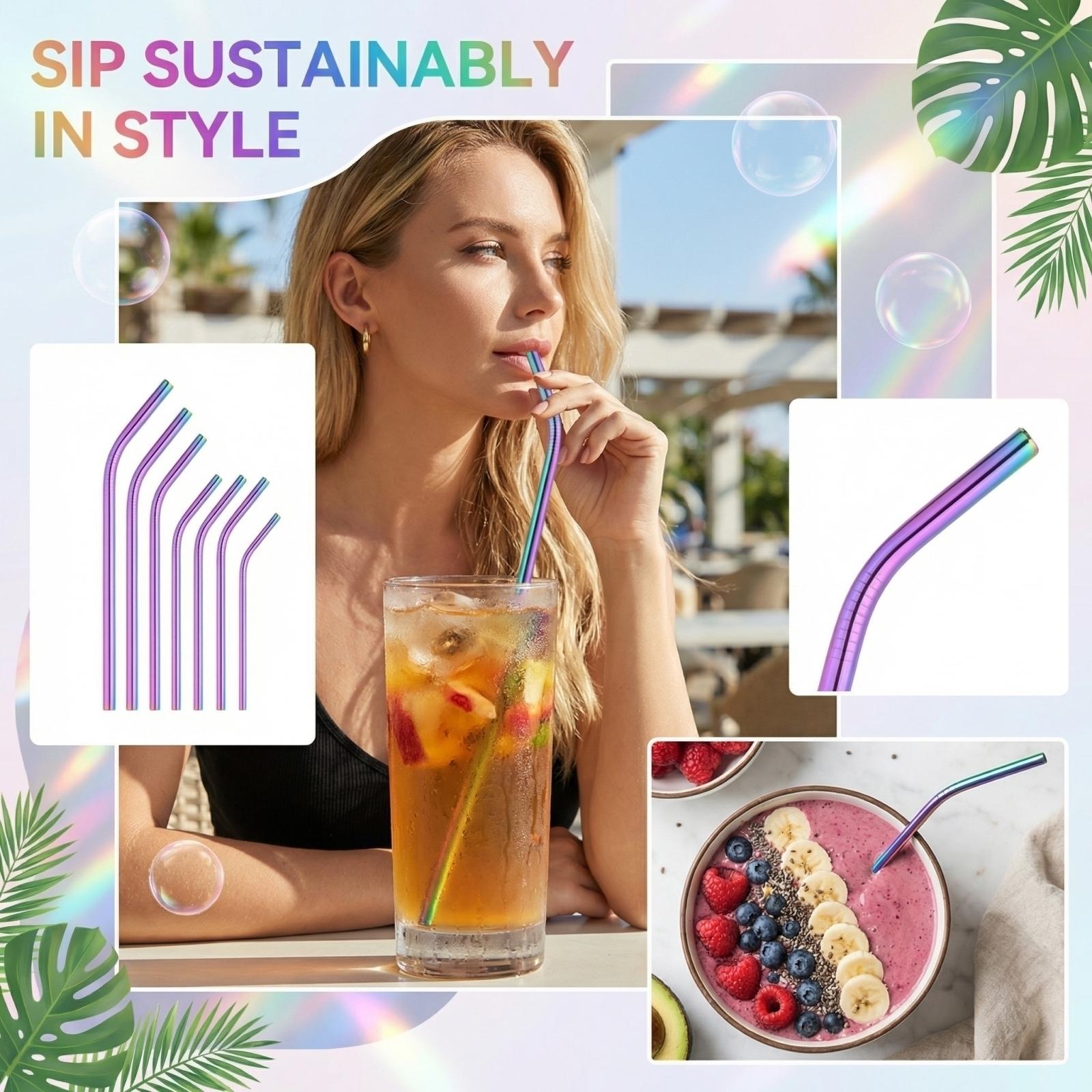 Stainless Steel Creative Elongated Curved Straw one size